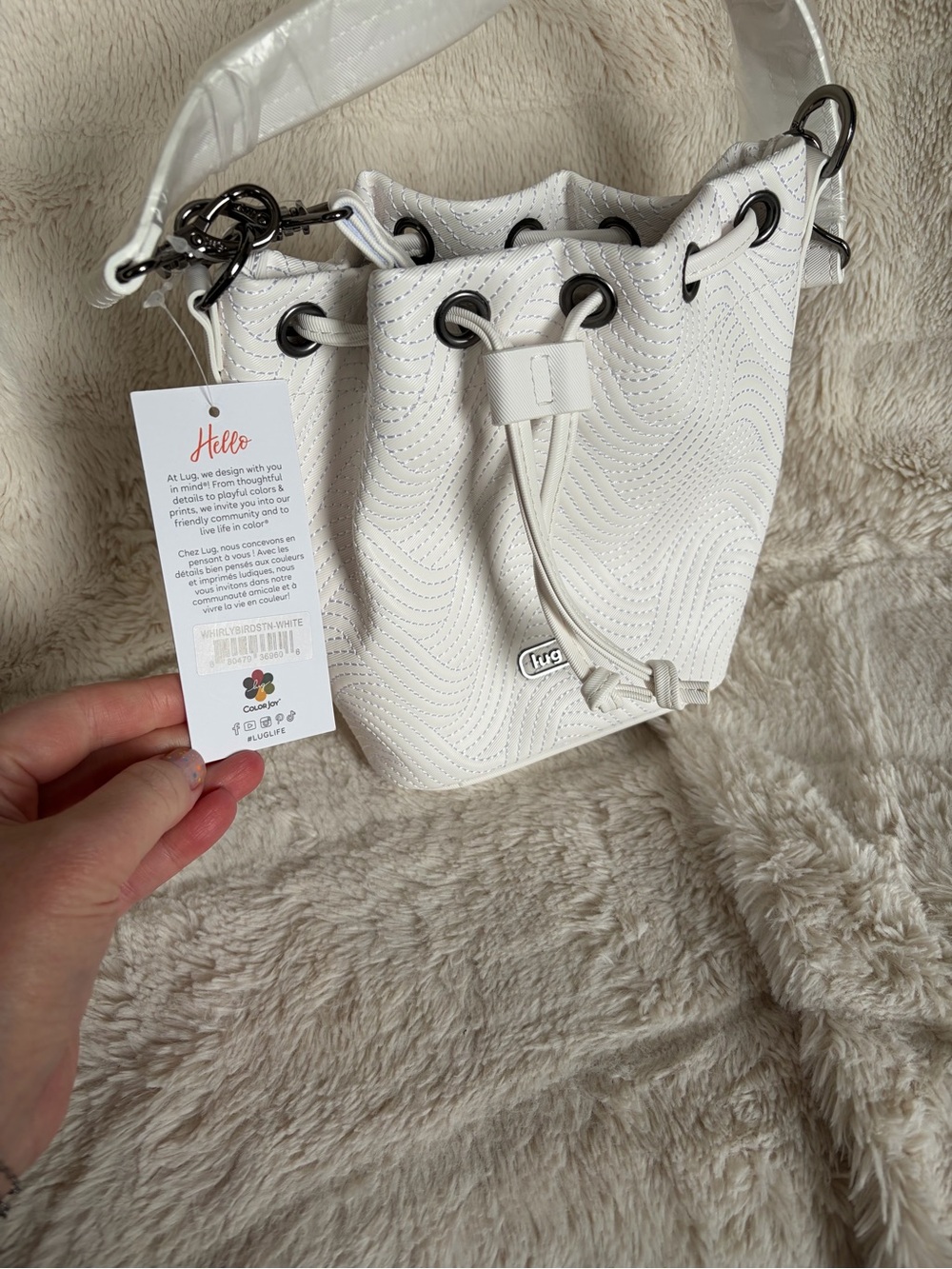NWT Lug Whirlybird Satin Luxe VL Crossbody Bag, White